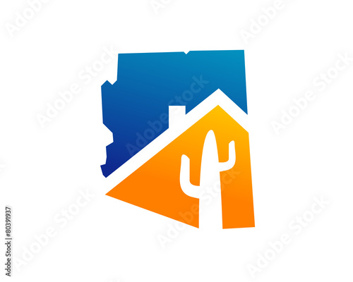 house roof and cactus plant inside arizona map