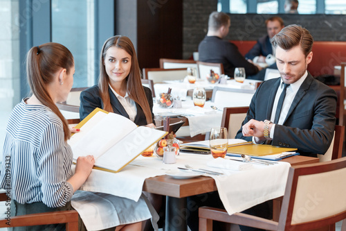 Business deals during lunch at the buffet restaurant