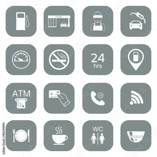 Set of gas station icons. Fuel glyph icons. Vector