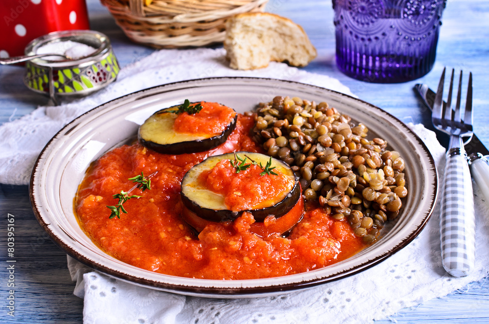 Baked eggplant with tomato and cheese Baked eggplant with tomato and cheese