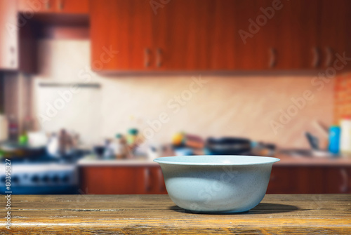 Blue bowl on the kitchen table