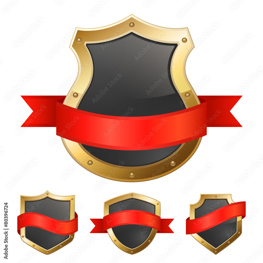 Black golden frame shields with ribbon Black golden frame shields with ribbon