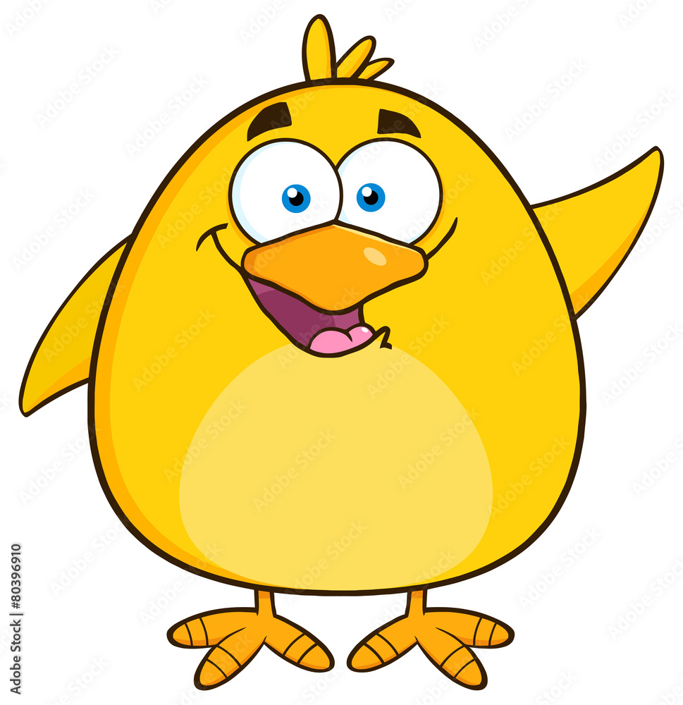 Happy Yellow Chick Cartoon Character Waving