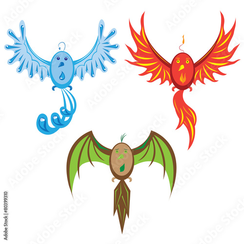 Three birds of elements