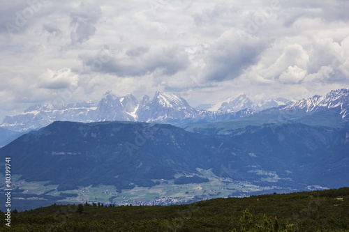 views of the Dolomites from the top of a mountain plateau