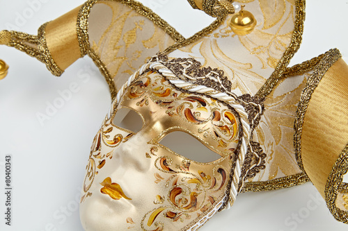 golden mask Venetian carnival close up isolated