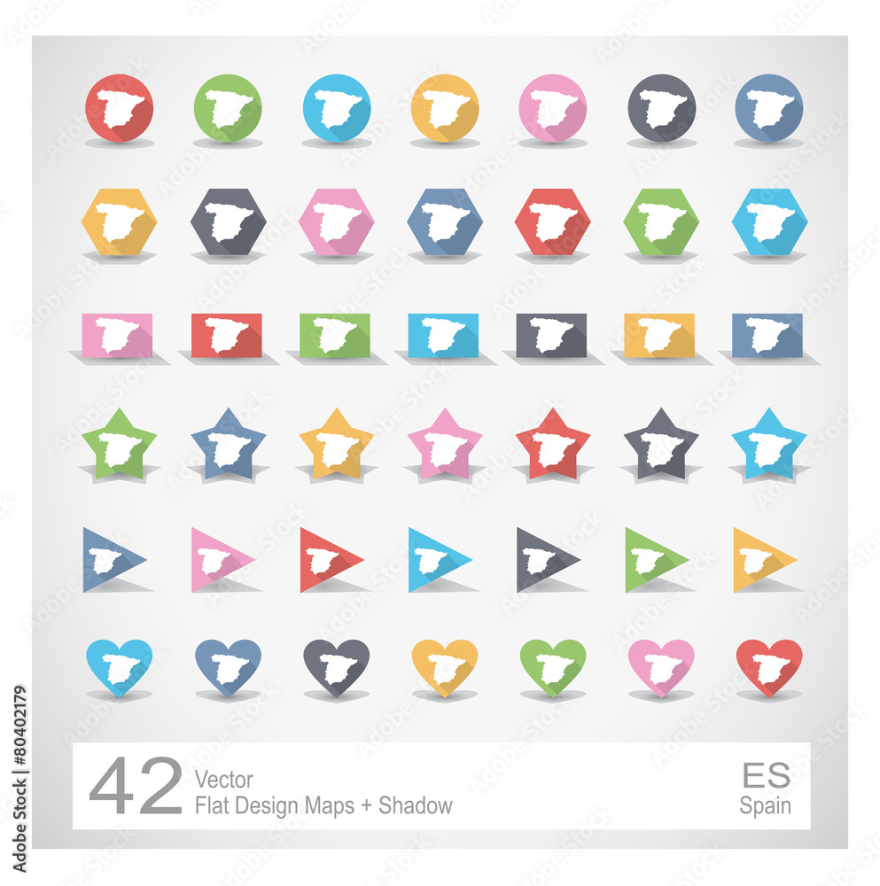 Flat Design Vector Maps with shadow - Spain ES Flat Design Vector Maps with shadow - Spain ES