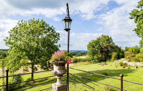 Distant hills view from the deck of a French country house