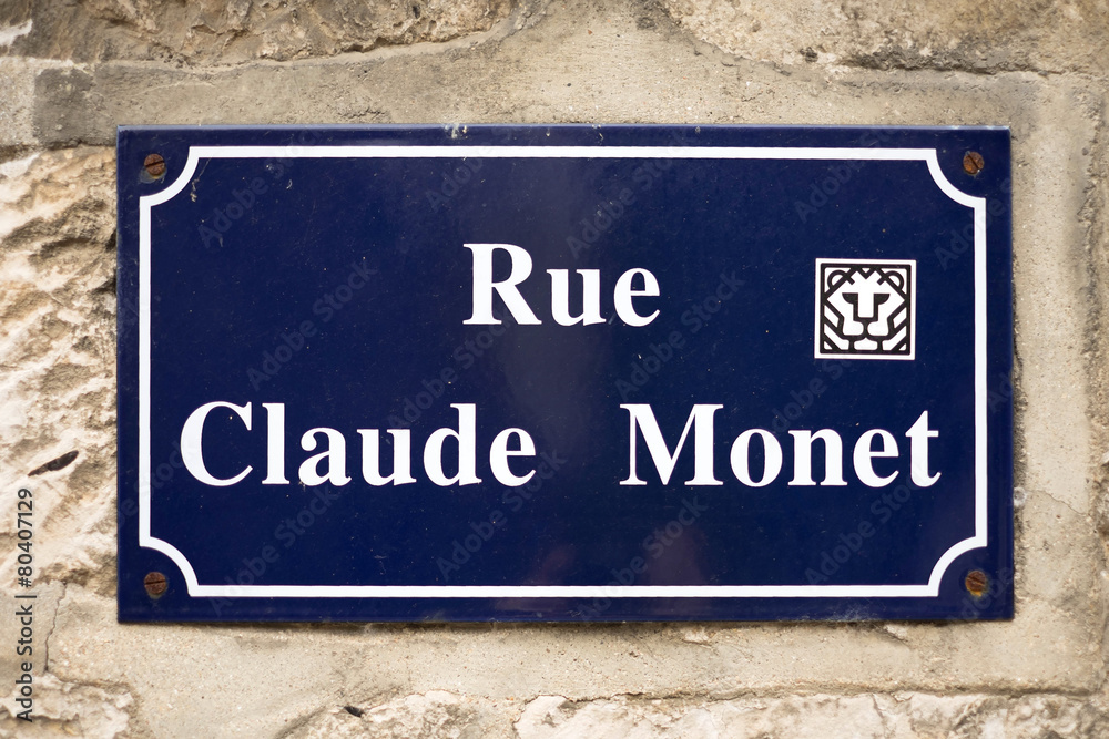 Obraz premium Plaque de la rue Claude Monet à Giverny (Eure, France)