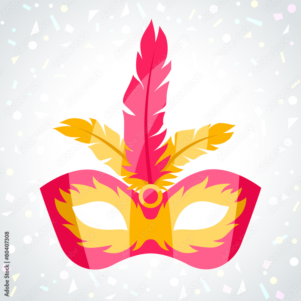 Festive carnival mask on background of confetti