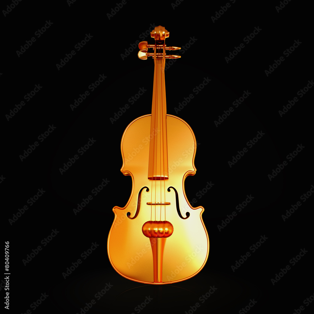 Naklejka premium Tradycyjne złote skrzypce na białym tle na czarnym tle.