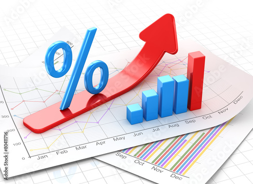 Percent symbol and business chart on financial paper