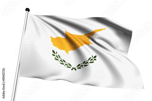 Cyprus flag with fabric structure on white background