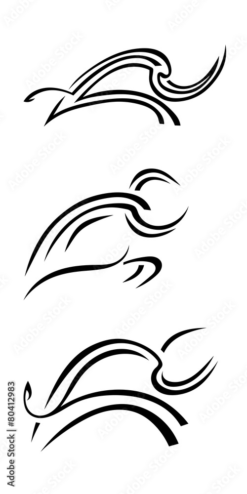 Set of silhouettes of bulls in profile isolated on white backgro Set of silhouettes of bulls in profile isolated on white backgro