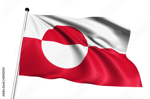 Greenland flag with fabric structure on white background photo