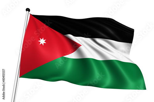 Jordan flag with fabric structure on white background