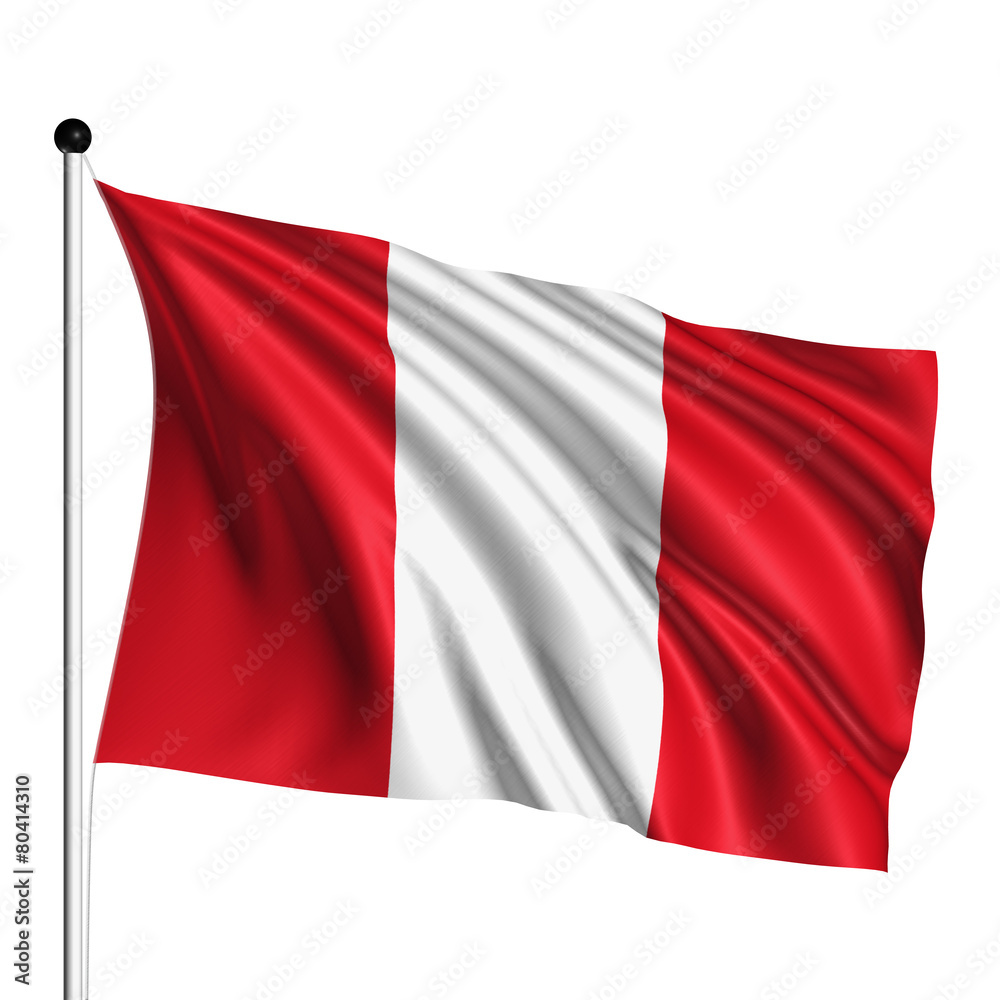 Peru flag with fabric structure on white background