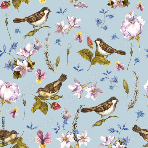 Floral Vintage Seamless Watercolor Background