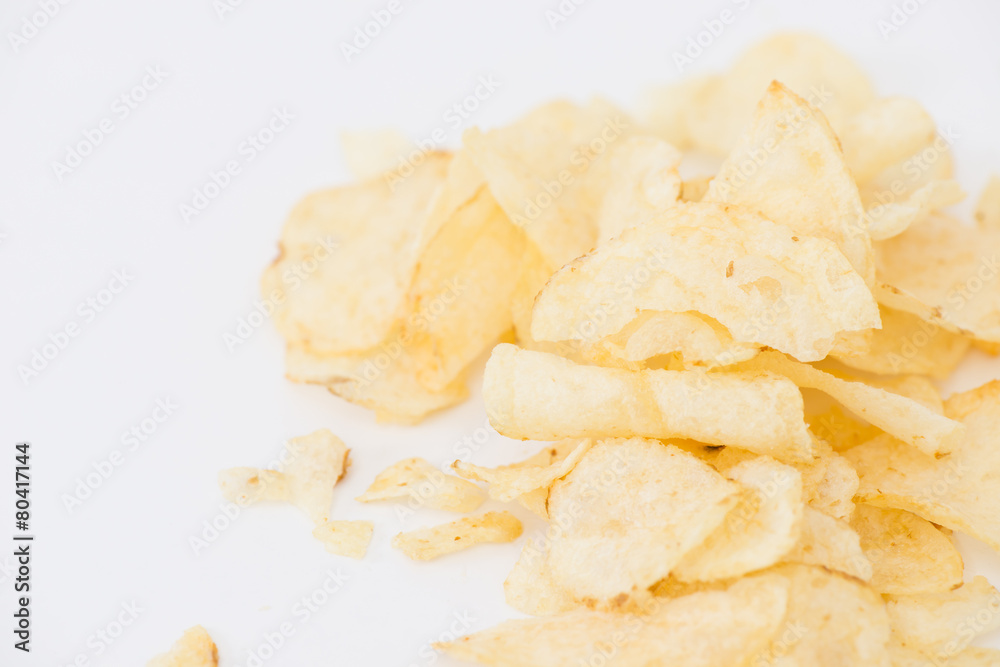 Potato chips isolated on white background Potato chips isolated on white background