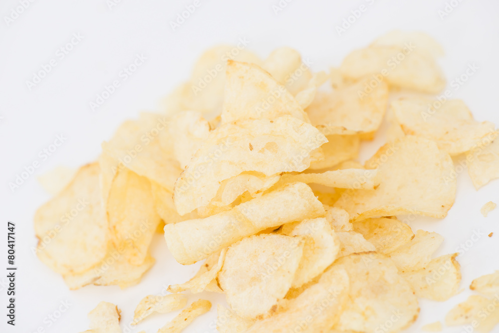 Potato chips isolated on white background Potato chips isolated on white background