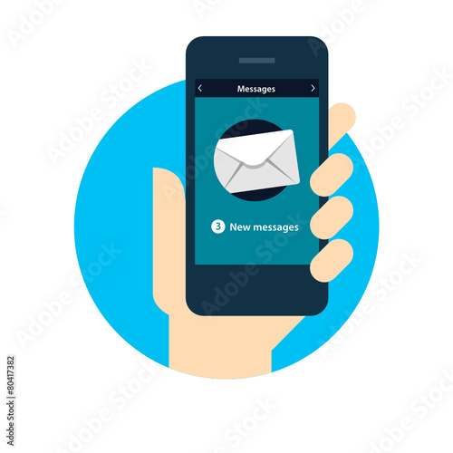 Hand holding mobile smart phone with 3 new message