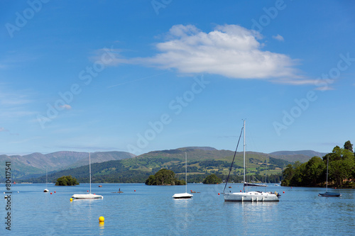 UK Lake District boats and mountains in summer