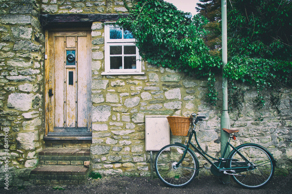 English front cottage with bicycle