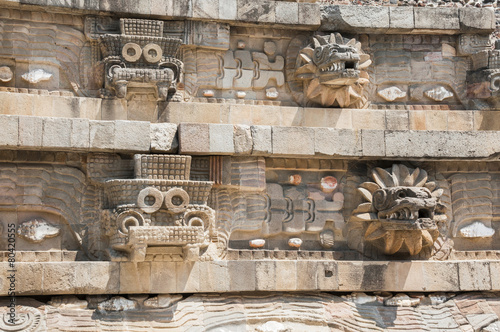 Statues of the temple of Quetzalcoatl, Teotihuacan (Mexico)