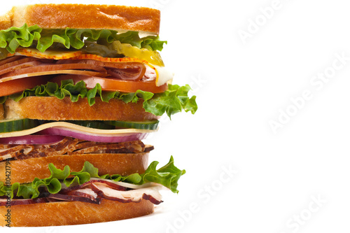 Sandwich on white background. Selective focus.