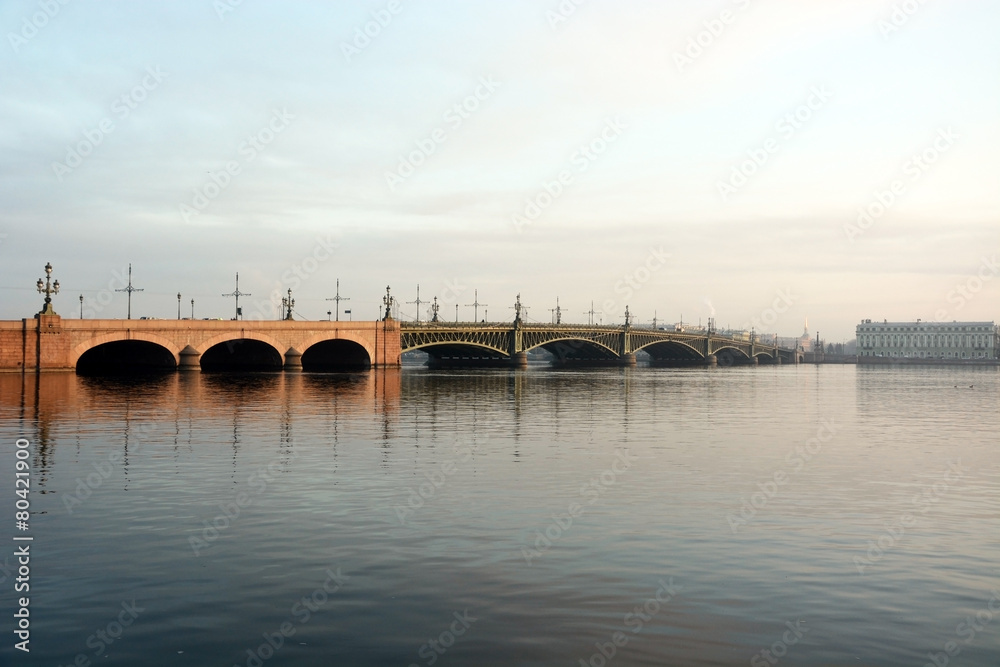 Trinity Bridge at Saint-Petersburg, Russia. Morning scene