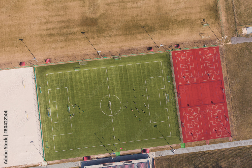 Fototapeta premium Aerial view of a football ground in Wrocław city