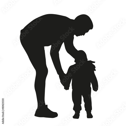 Father and kid. Vector silhouette