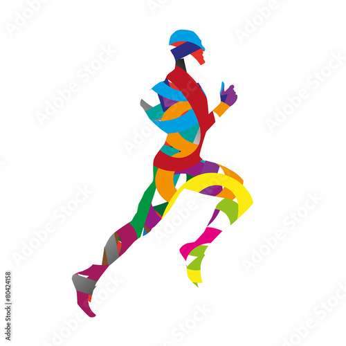 Abstract vector runner silhouette. Red, blue, yellow, purple, gr