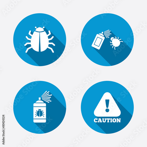 Bug disinfection signs. Caution attention icon.