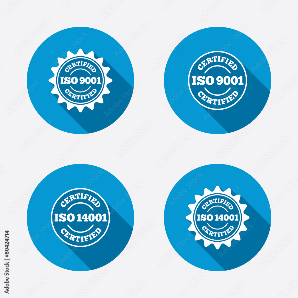 ISO 9001 and 14001 certified icon. Certification ISO 9001 and 14001 certified icon. Certification