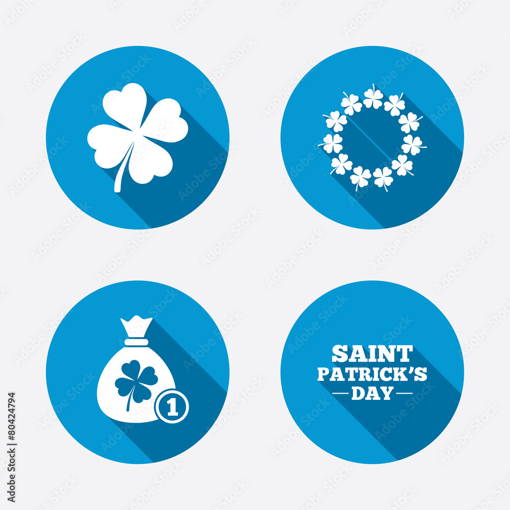 Saint Patrick day icons. Money bag with clover. Saint Patrick day icons. Money bag with clover.