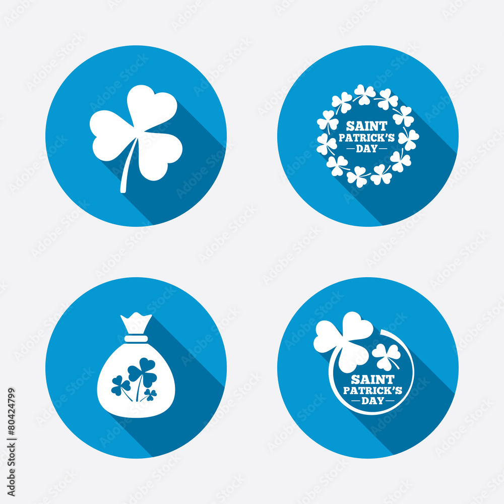 Saint Patrick day icons. Money bag with clover. Saint Patrick day icons. Money bag with clover.