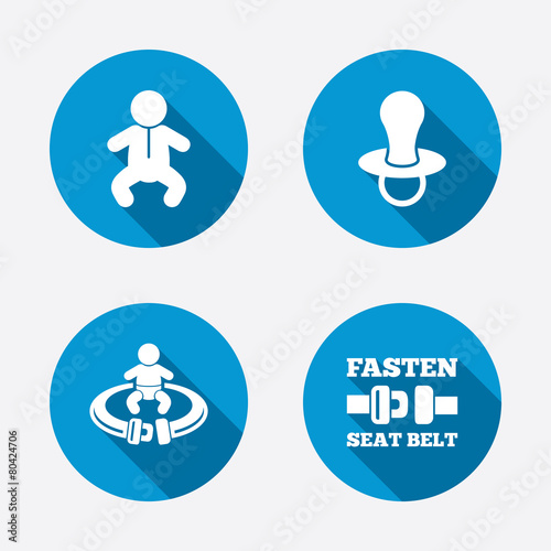 Baby infants icons. Fasten seat belt symbols.