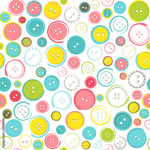 Seamless Pattern with Decorative Sewing Buttons over White