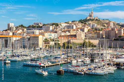 Notre Dame de la Garde and olf port in Marseille  France