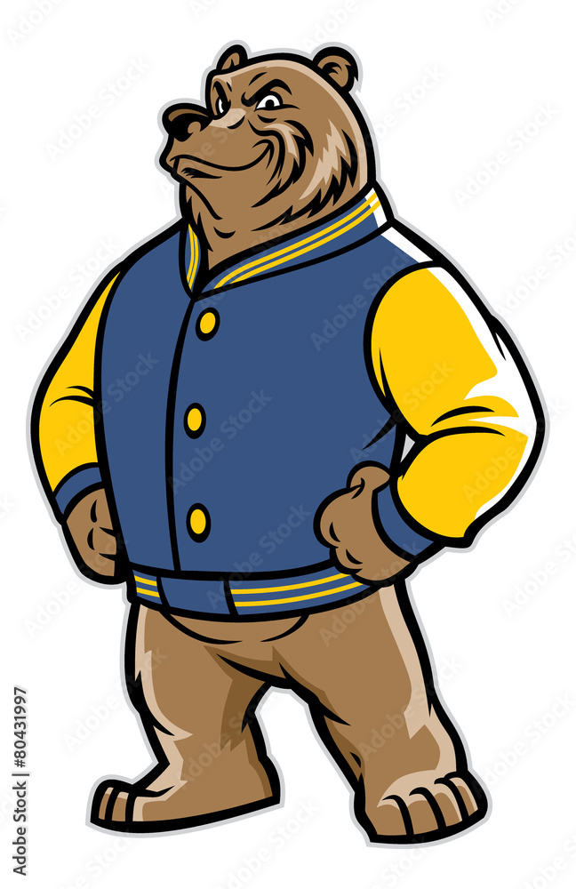 Fototapeta premium bear school mascot wearing varsity jacket