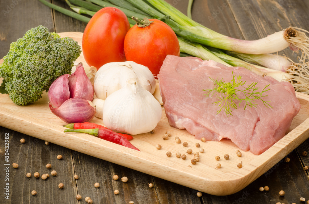 Raw pork with vegetable for cooking Raw pork with vegetable for cooking