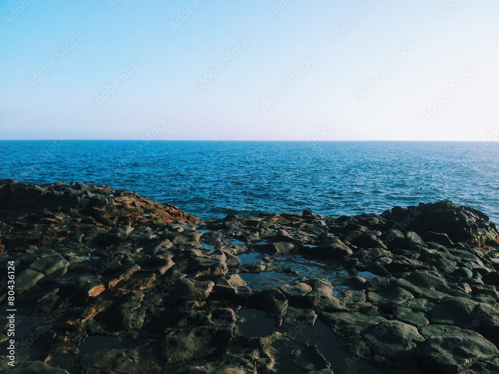 Stone coast or shore of the Atlantic ocean