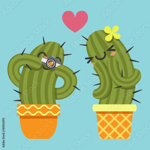 loving couple of cactus taking a pictures