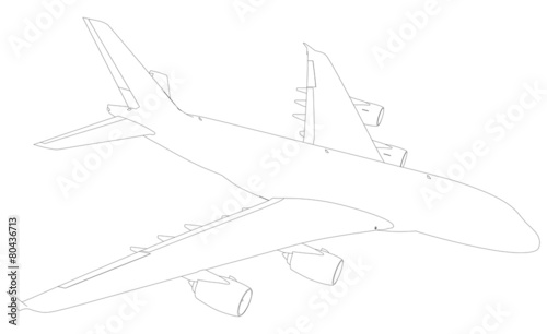 Wire-frame airplane. Top view. Vector Illustration rendering of