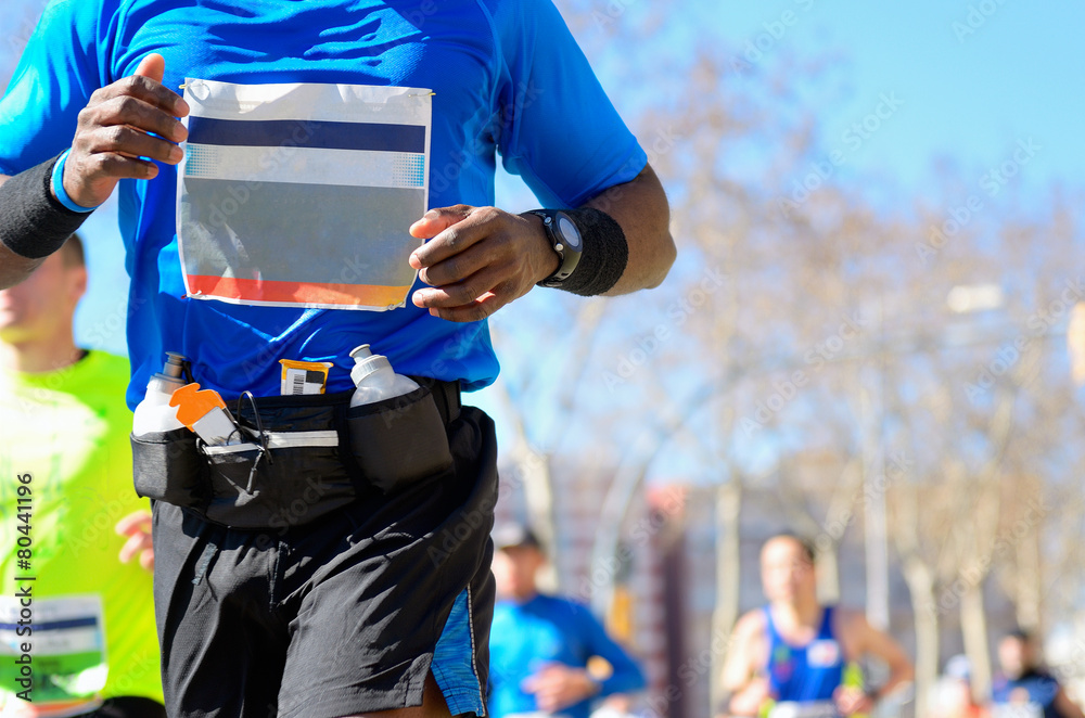 Naklejka premium Marathon running race, black runner on road, sport concept