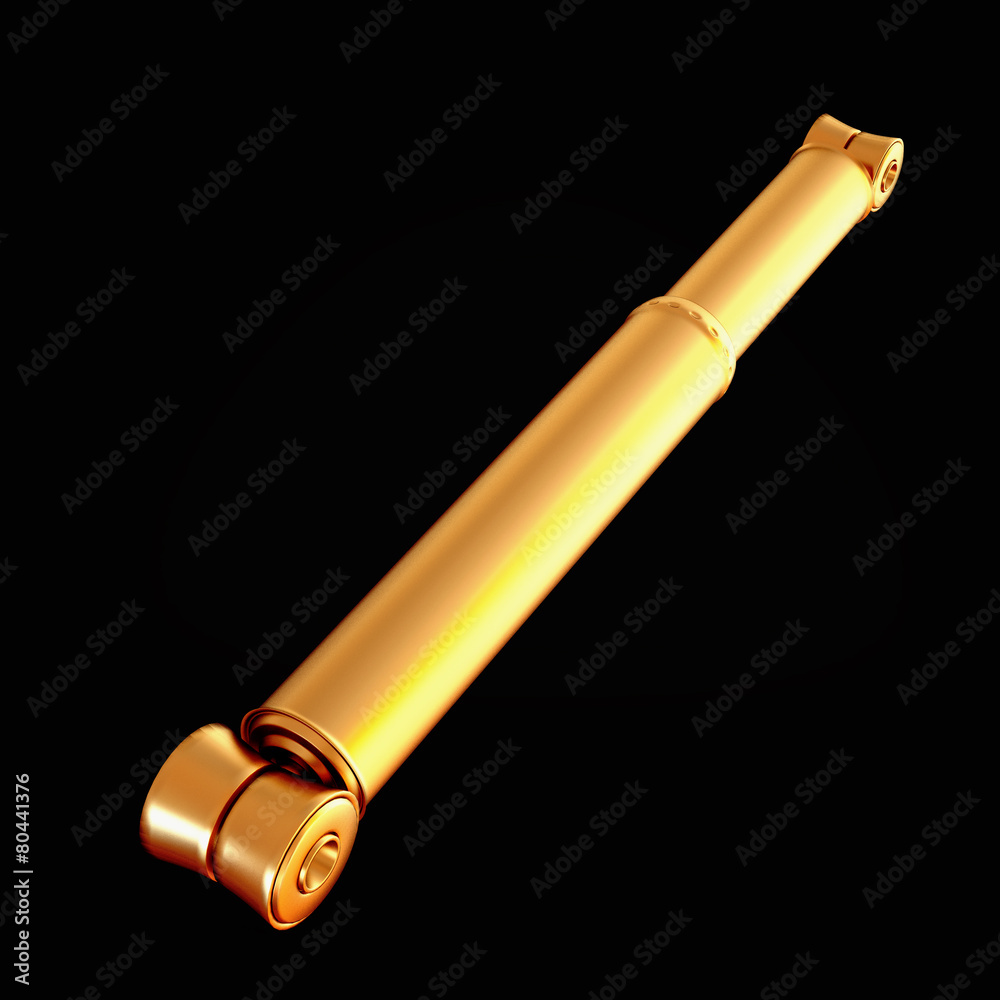 Golden shock absorber isolated on black background. Golden shock absorber isolated on black background.