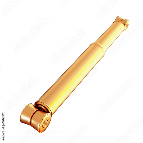 Golden shock absorber isolated on white background.