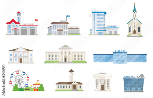 Public city buildings vector set