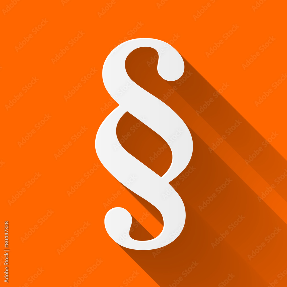 Law icon with a long shadow on orange background Law icon with a long shadow on orange background